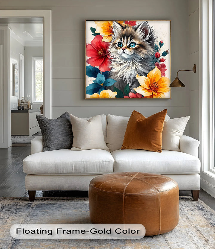 Fluffy Kitten Surrounded by Vibrant Florals - Cat Canvas Print - MyPhotoStation