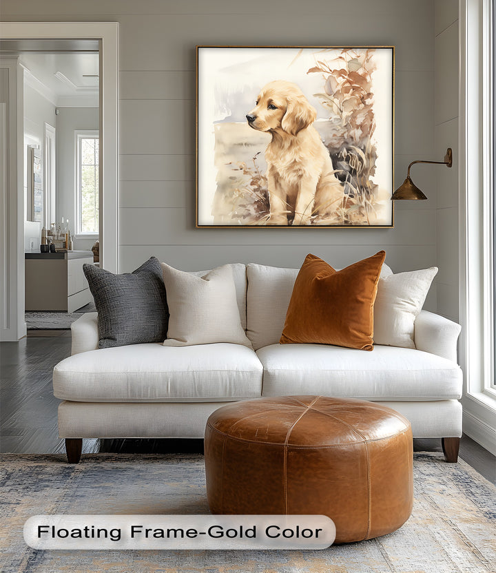 Golden Retriever in Autumn Light – Vintage Style Puppies Canvas Print