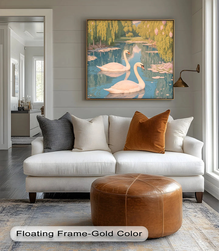 Serene Swan Pair on Lily Pond – Nature Animal Canvas Print - MyPhotoStation