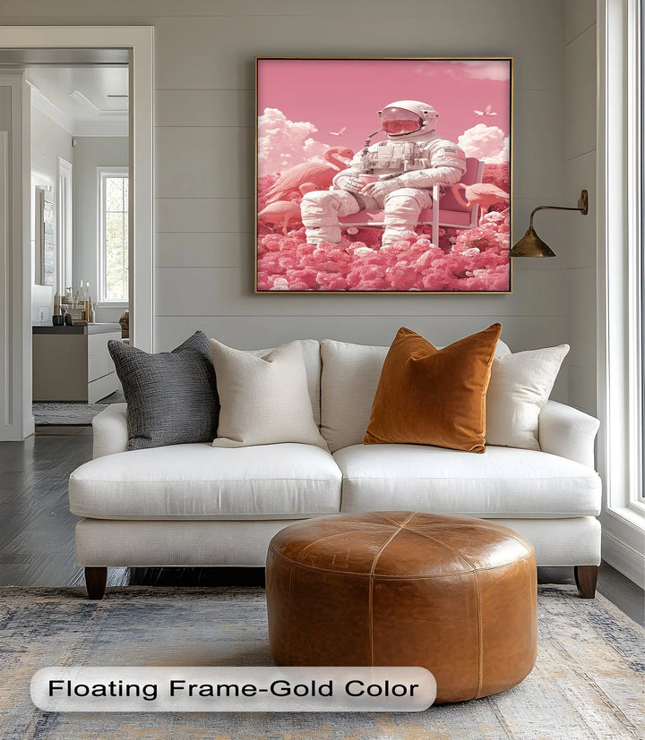 Pink Astronaut in a Flamingo Garden – Surreal Space Canvas Print - MyPhotoStation