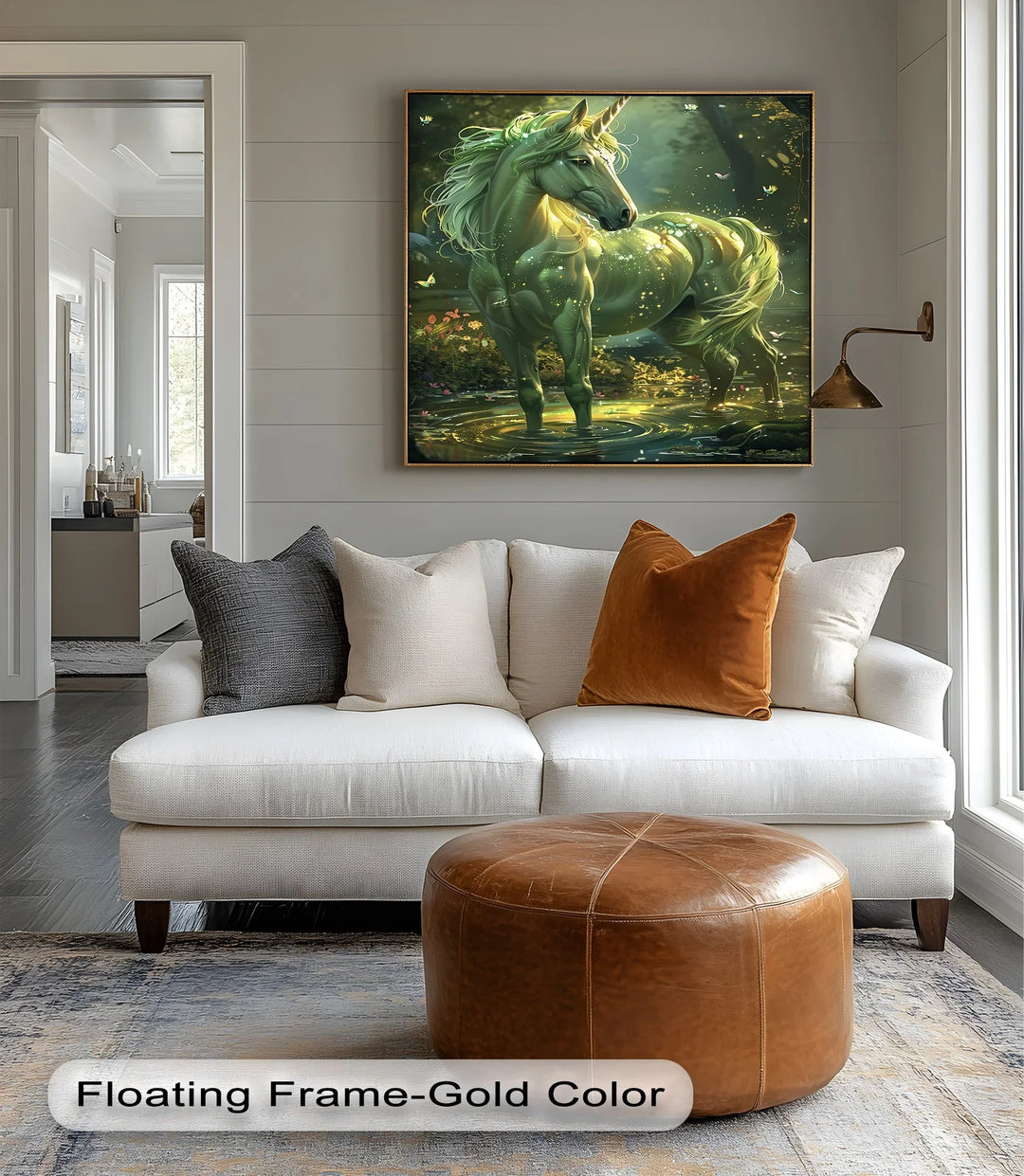Glowing Green Unicorn in Enchanted Pond - Animal Canvas Print - MyPhotoStation