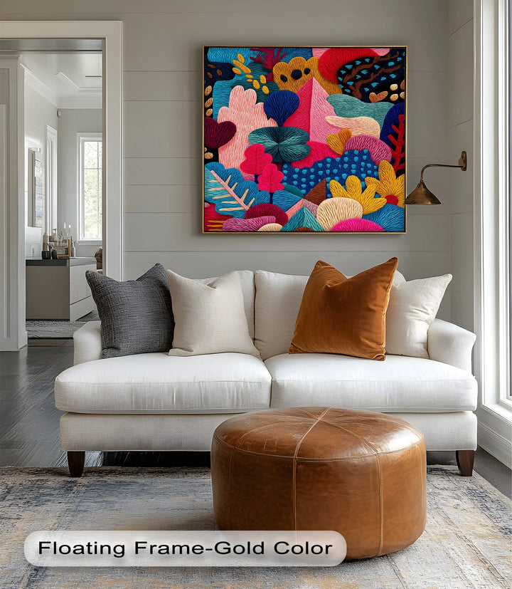 Colorful Abstract Garden Embroidery Style – Bold Canvas Print - MyPhotoStation