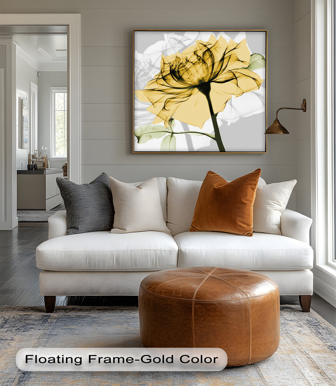 Winterliche Ruhe – Japanische Frau im blauen Kimono, Leinwanddruck | Gerahmtes Kunstwerk