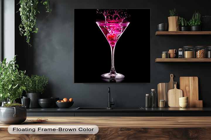 The visual rhythm of the vibrant pink martini splash creates dynamic energy, making this glamorous cocktail canvas pictures a captivating piece.