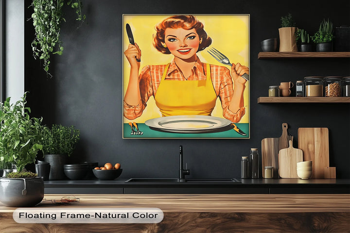Hungry & Happy – Retro Kitchen Lady Canvas Print - MyPhotoStation
