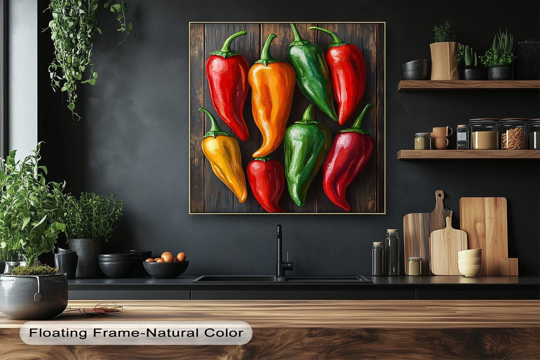 Colorful Peppers – Rustic Vegetable Kitchen Canvas Print - MyPhotoStation