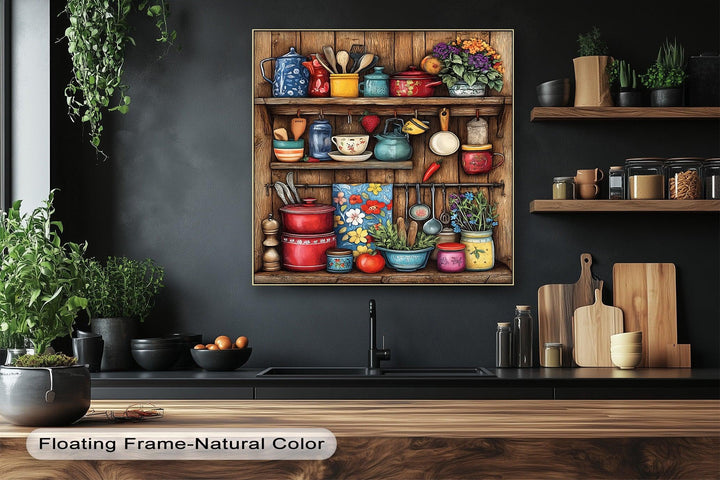 Rustic Kitchen Shelf – Vintage Floral Kitchen Canvas Print - MyPhotoStation