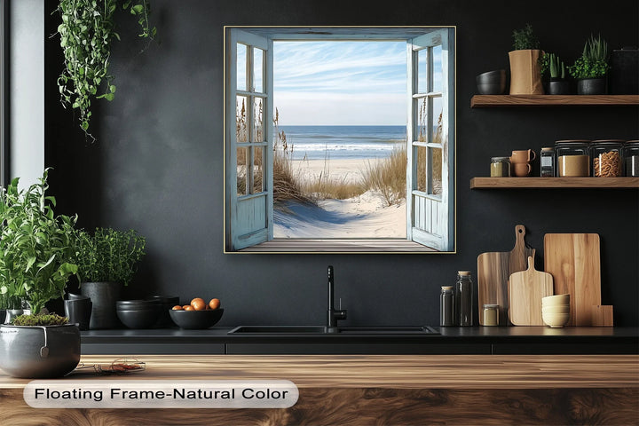 Ocean Breeze View – Open Window Beach Scene Kitchen Canvas Print - MyPhotoStation