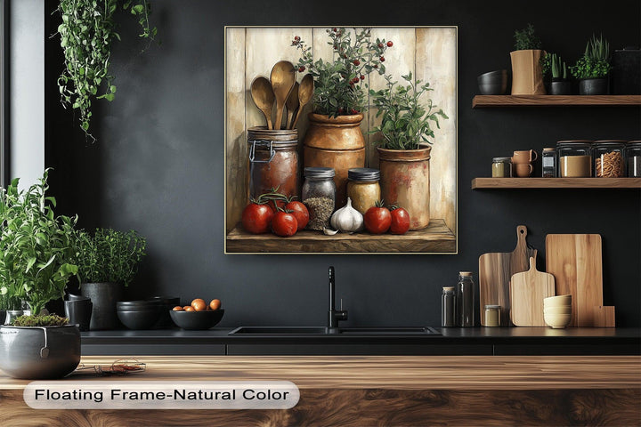Herb Garden Shelf – Rustic Tomato & Spice Kitchen Canvas Print - MyPhotoStation