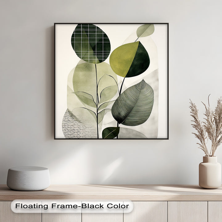 Structured Harmony – Abstract Leaf Shapes in Geometric Overlay Canvas Print