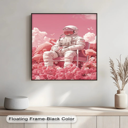 Pink Astronaut in a Flamingo Garden – Surreal Space Canvas Print - MyPhotoStation