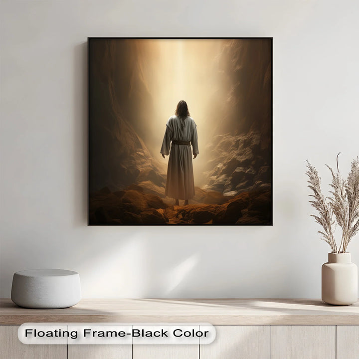 This inspirational custom canvas print portrays Jesus embracing the light—perfect for reflection and peace.

