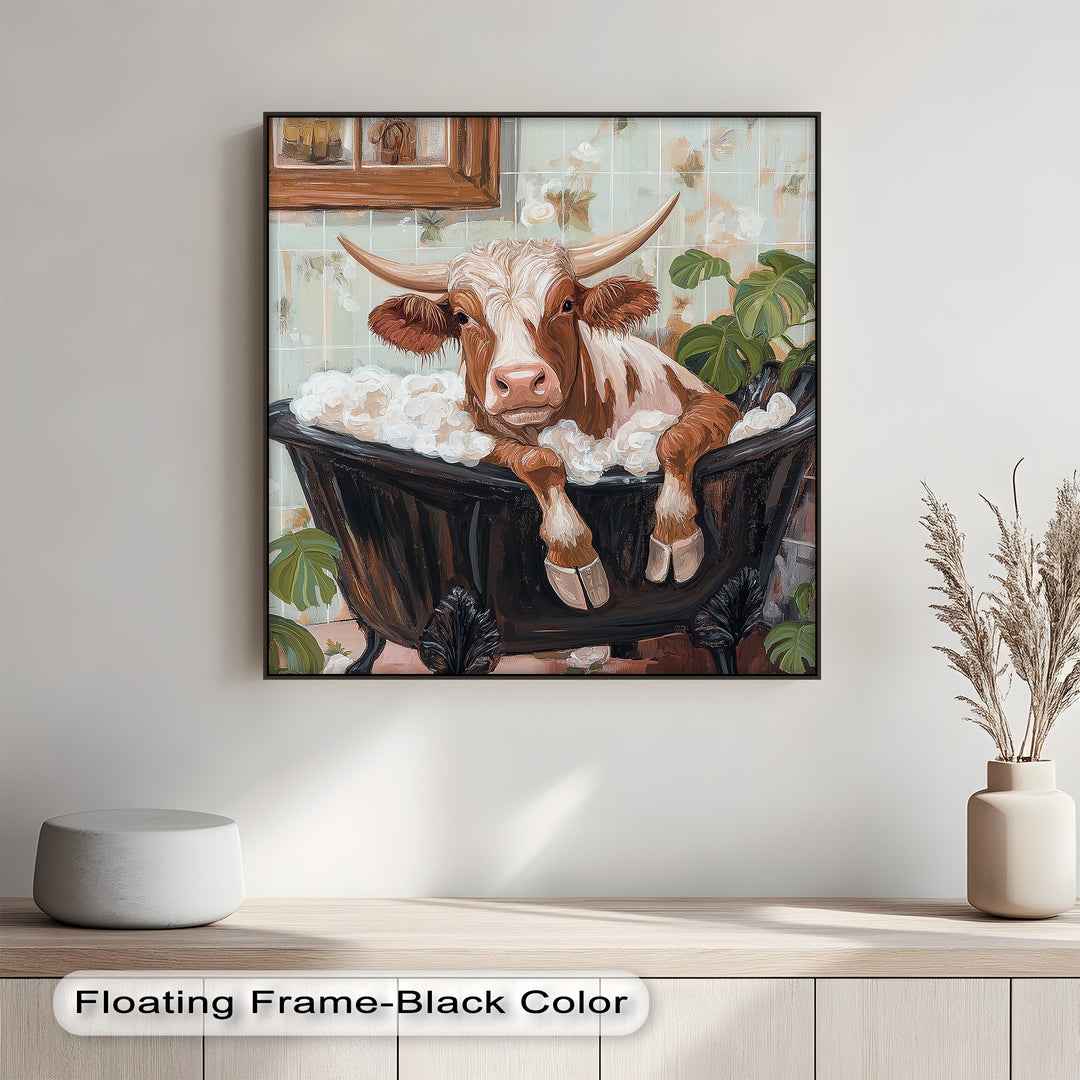 Designed for farmhouse lovers and animal art fans, this high-quality canvas print adds a lighthearted statement to rustic bathrooms and vintage-style homes.

