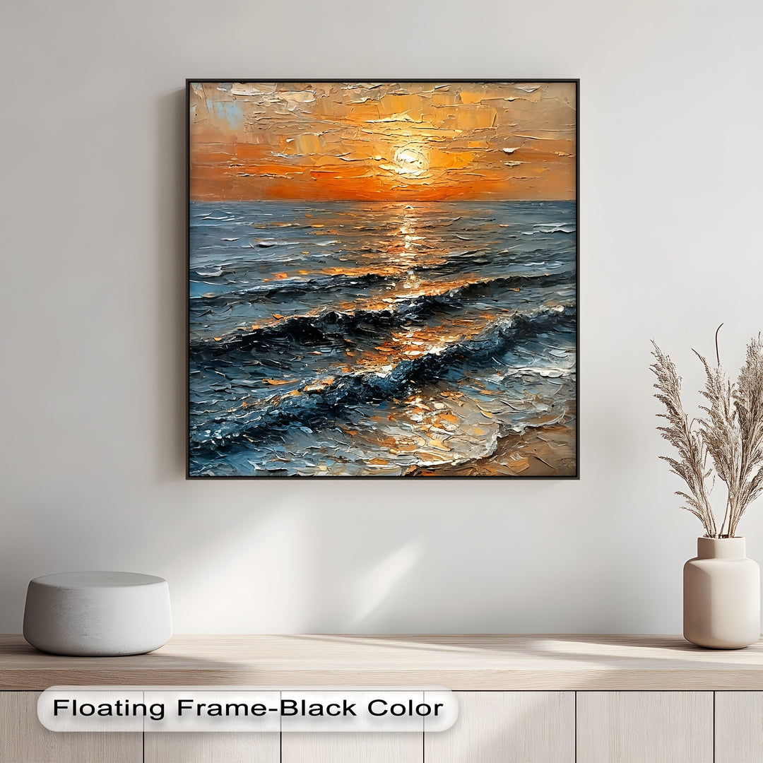 Golden Horizon – Textured Sunset Seascape Canvas Print