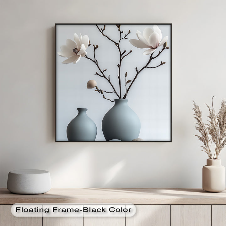 Minimalist Magnolia Harmony – Soft White Floral Canvas Print