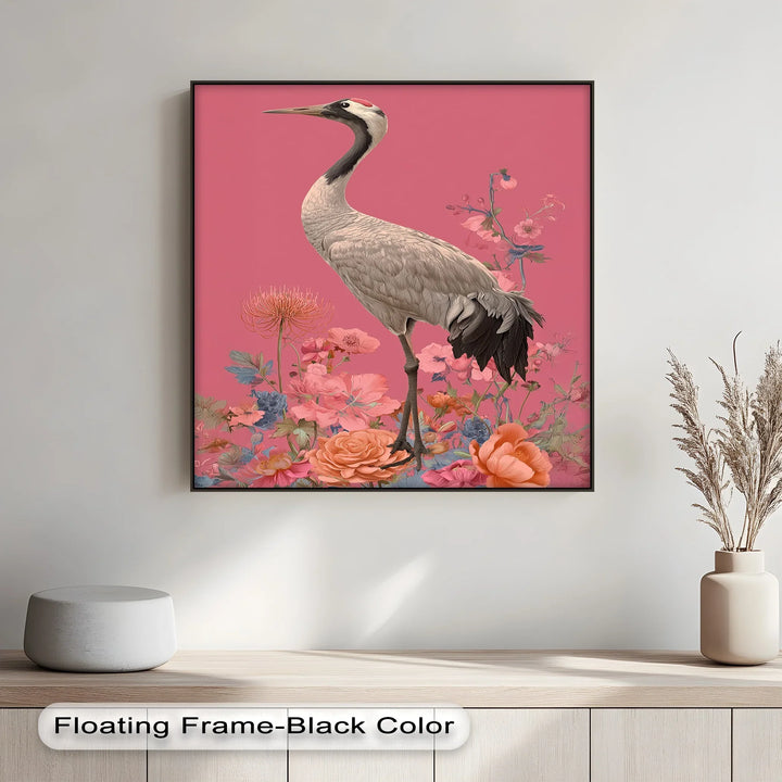 Elegant Crane Among Blossoms – Nature-Inspired Bird Canvas Print - MyPhotoStation