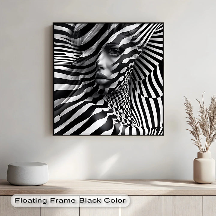 Illusionary Muse – Optical Portrait in Black & White Canvas Print - MyPhotoStation