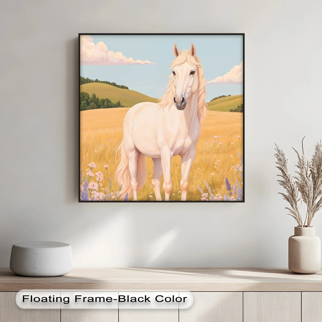 Golden Meadow Stallion – Horse in Wildflower Field Animal Canvas Print - MyPhotoStation