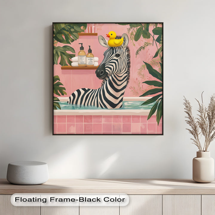 Designed for unique homes, this humorous zebra bathroom wall decor is printed on premium canvas and makes a bold statement in guest bathrooms or powder rooms.


