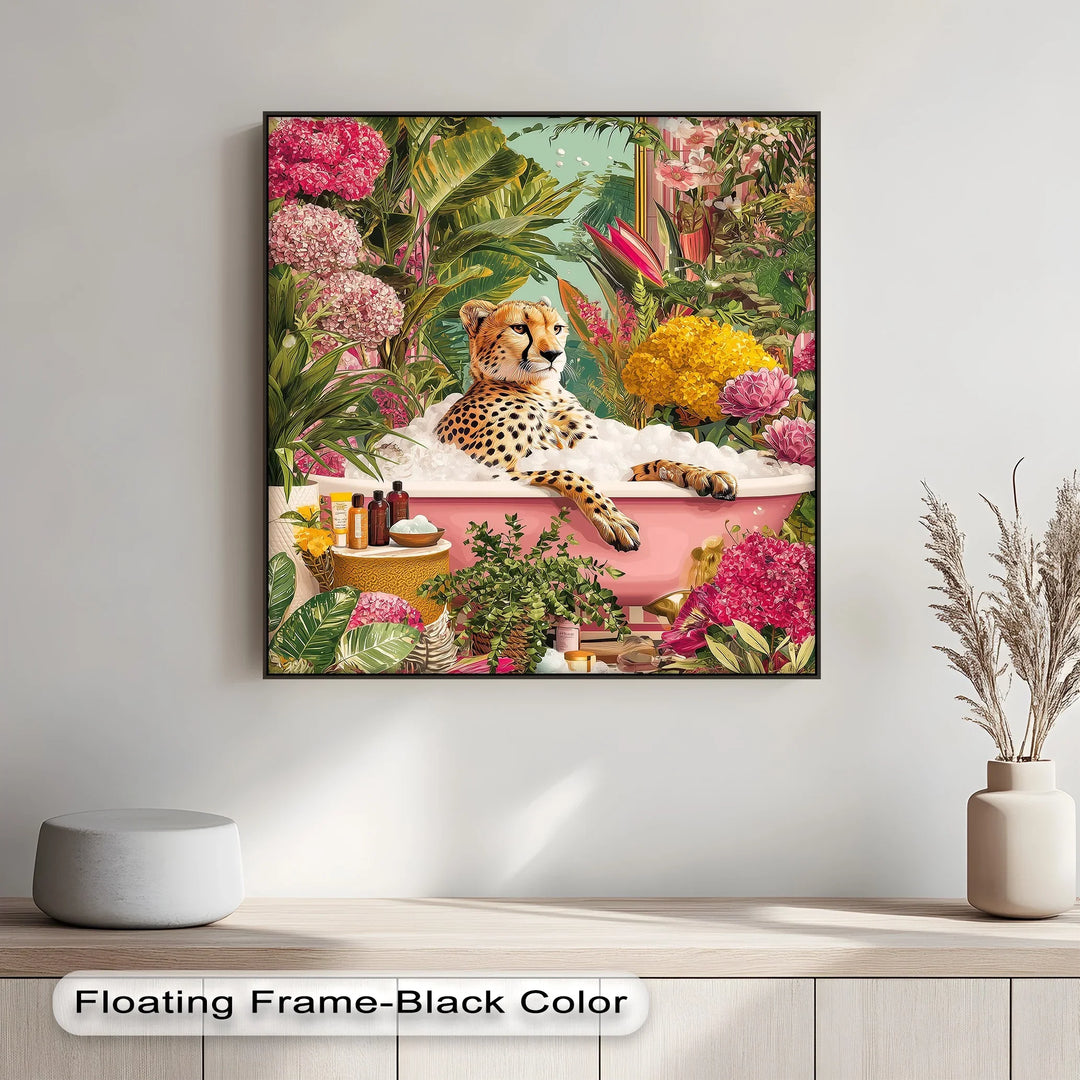 Cheetah in Pink Bathtub – Whimsical Jungle-Inspired Canvas Print - MyPhotoStation