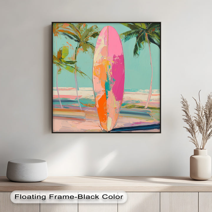 Sunset Ride – Vibrant Surfboard Beach Scene Canvas Print