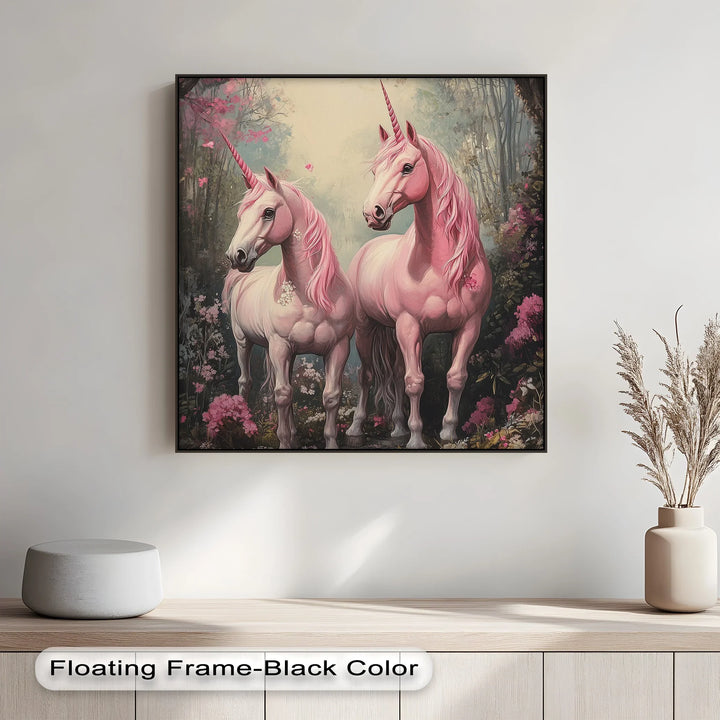 Pink Unicorns in Enchanted Forest - Animal Canvas Print - MyPhotoStation