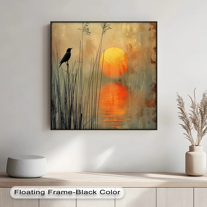 Whispers at Dusk – Silhouetted Bird and Sunset Canvas Print - MyPhotoStation