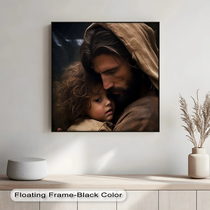 Divine Embrace – Jesus Holding a Child Canvas Print - MyPhotoStation