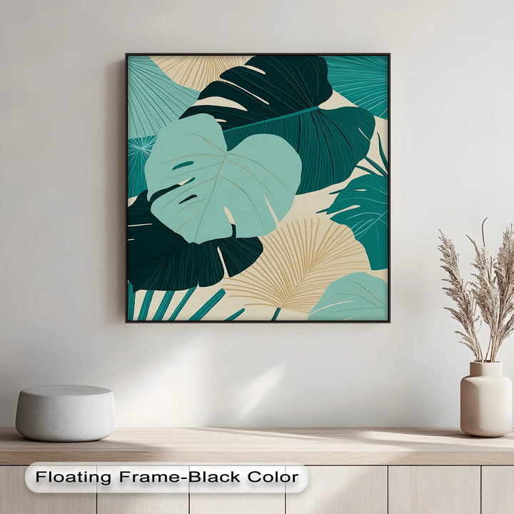 Tropical Oasis – Teal and Beige Monstera Canvas Print - MyPhotoStation