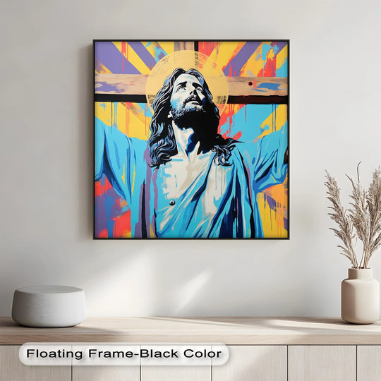 Premium framed canvas is showcased in the modern Jesus canvas prints, ensuring lasting vibrancy in the radiant savior decoration.