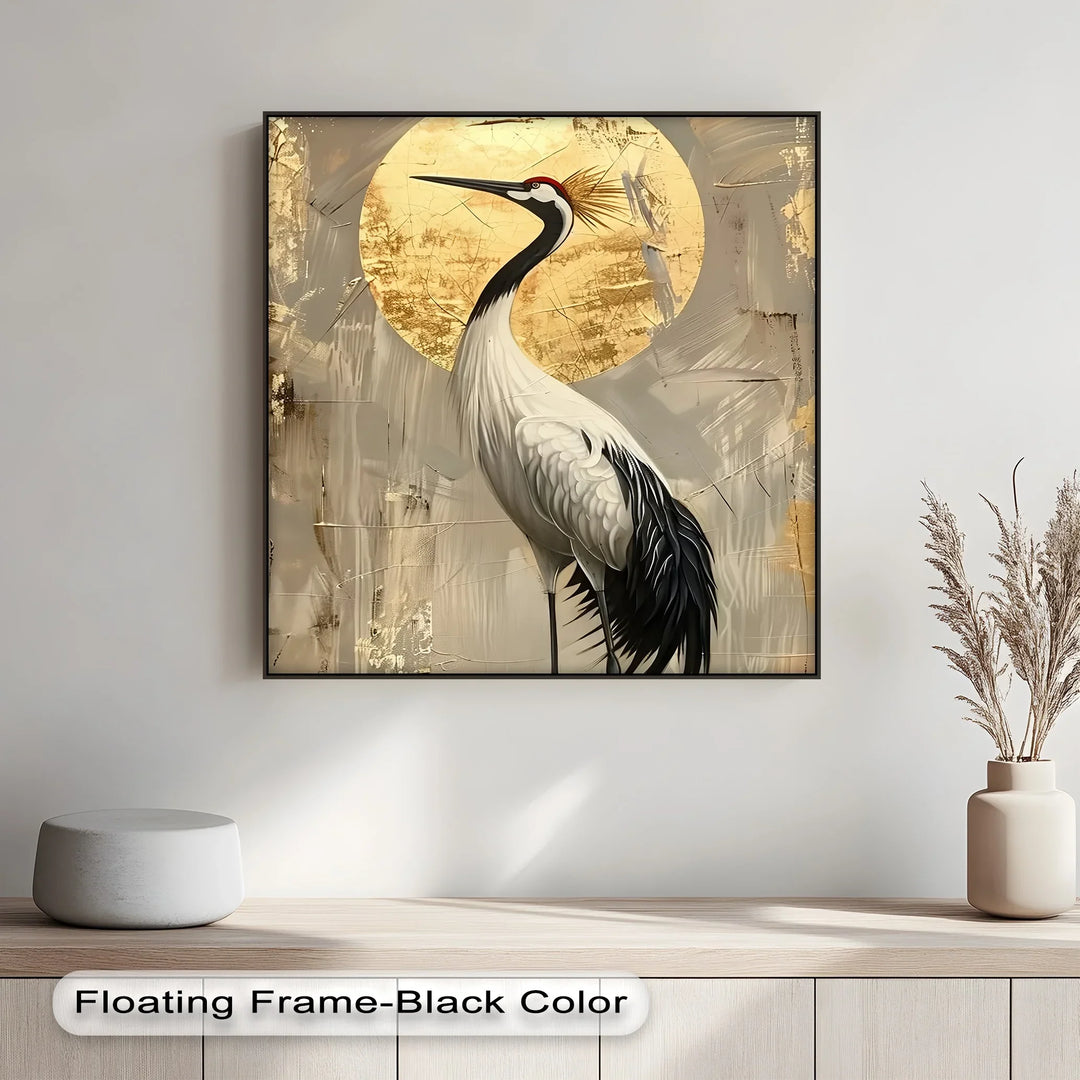 Golden Sun and Standing Crane – Elegant Crane Animal Canvas Print - MyPhotoStation
