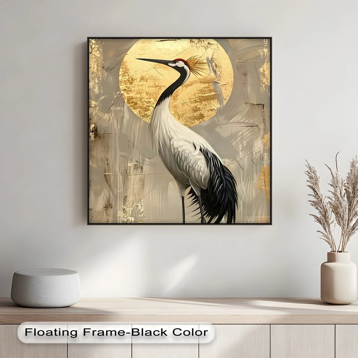 Golden Sun and Standing Crane – Elegant Crane Animal Canvas Print - MyPhotoStation