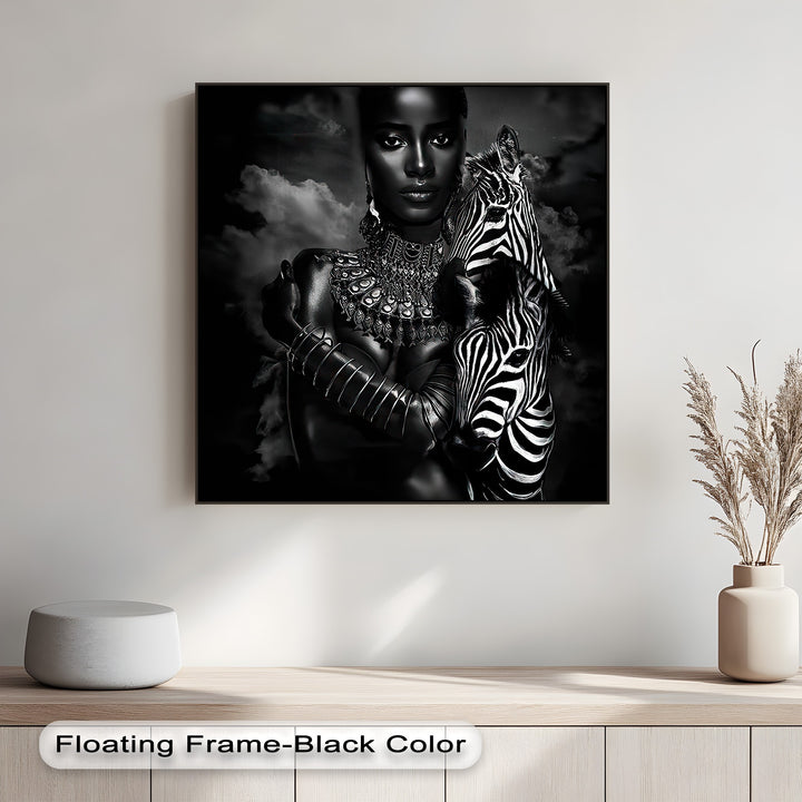 The smooth transition between deep blacks and bright whites vividly captures this monochrome zebra elegant safari portrait, a best canvas print.