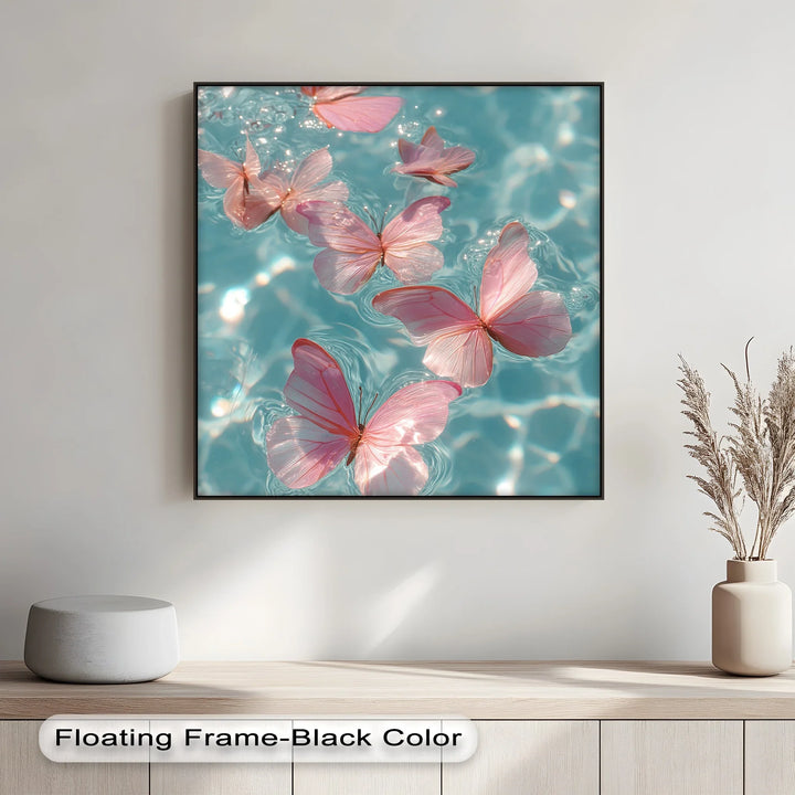 Floating Pink Butterflies Over Water – Dreamy Canvas Print - MyPhotoStation