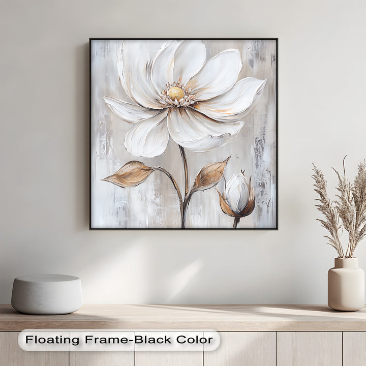 White Petal Blossom with Golden Hints – Elegant Floral Canvas Print