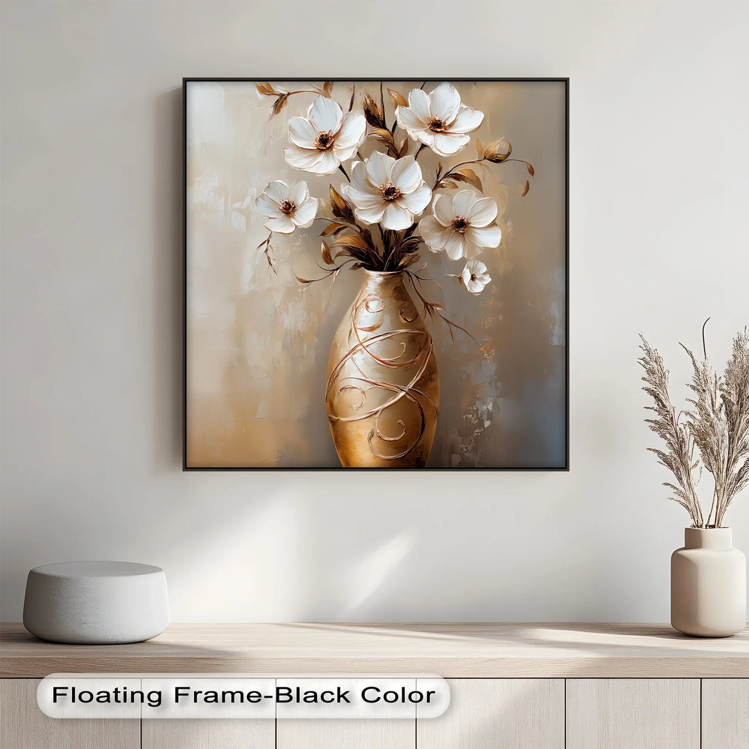 Golden Bloom – Elegant White Floral Arrangement Canvas Print - MyPhotoStation
