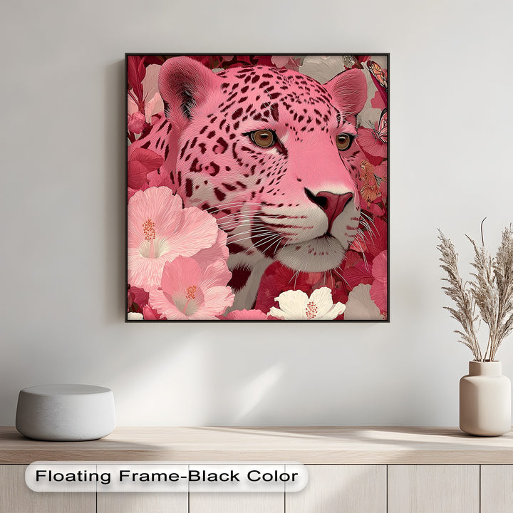 Blush Predator – Pink Leopard in Hibiscus Jungle Canvas Print