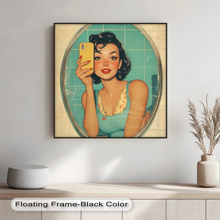 Turn your bathroom or hallway into a statement space with this unique canvas print, perfect for fans of mid-century style and contemporary humor.

