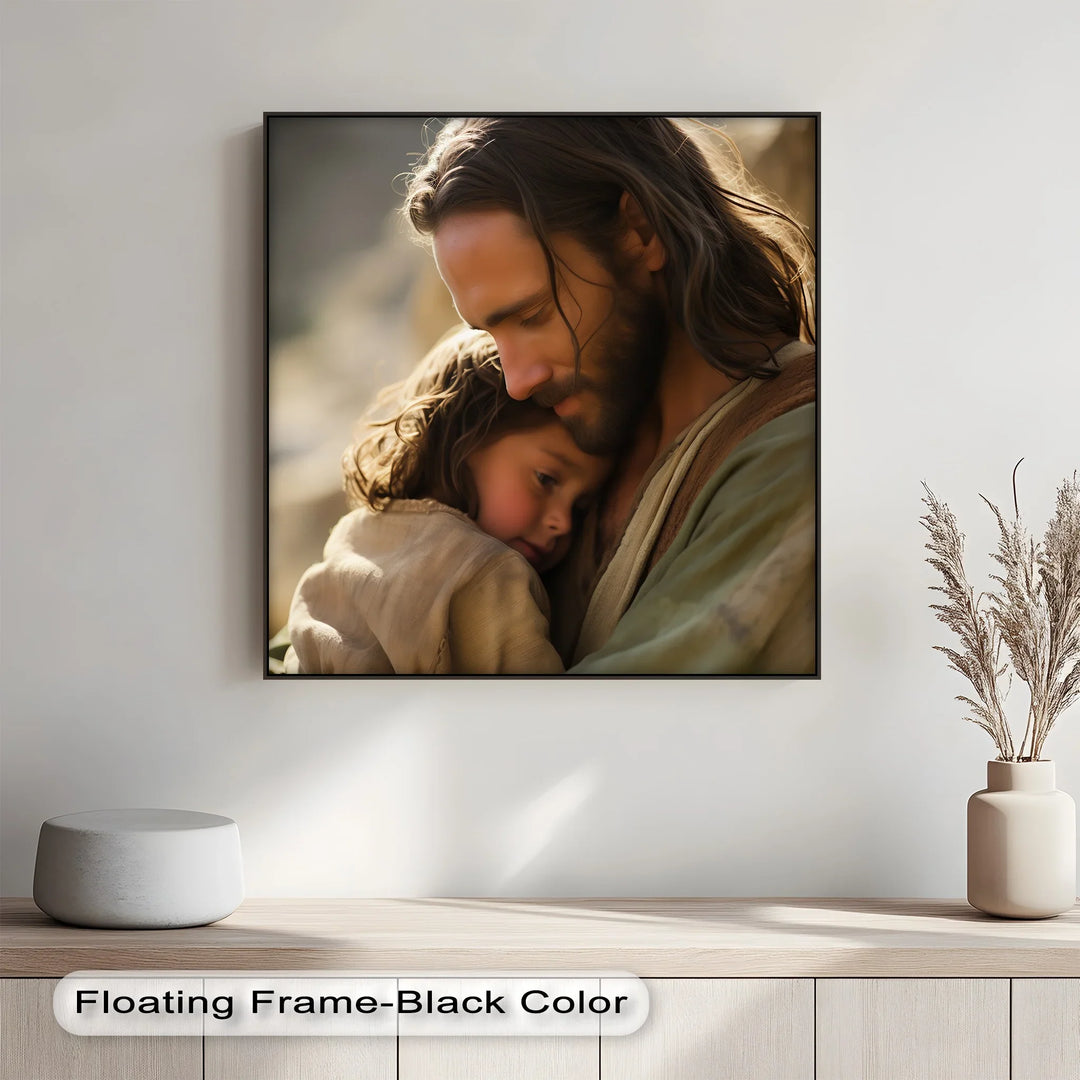 Add spiritual warmth with this touching canvas painting of divine embrace.

