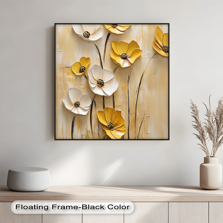 Golden Meadow Blooms – Yellow and White Flower Canvas Wall Art
