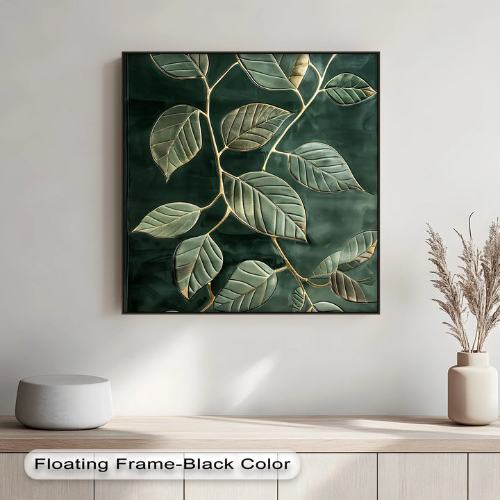 Golden Vein Harmony – Dark Green Leaf Canvas Print - MyPhotoStation