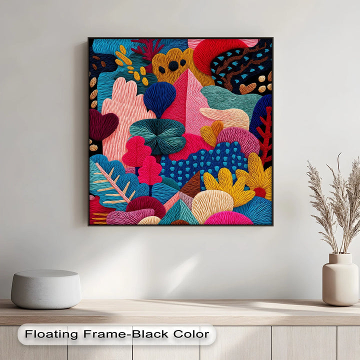 Colorful Abstract Garden Embroidery Style – Bold Canvas Print - MyPhotoStation