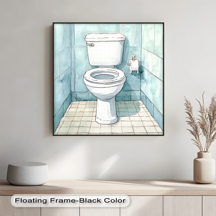 With its clean watercolor style and lighthearted subject, this bathroom-themed canvas print adds a touch of ironic charm to any contemporary or boho-style bathroom.

