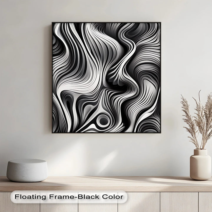 Flowing Dimensions – Abstract Waveform in Black & White Canvas Print - MyPhotoStation