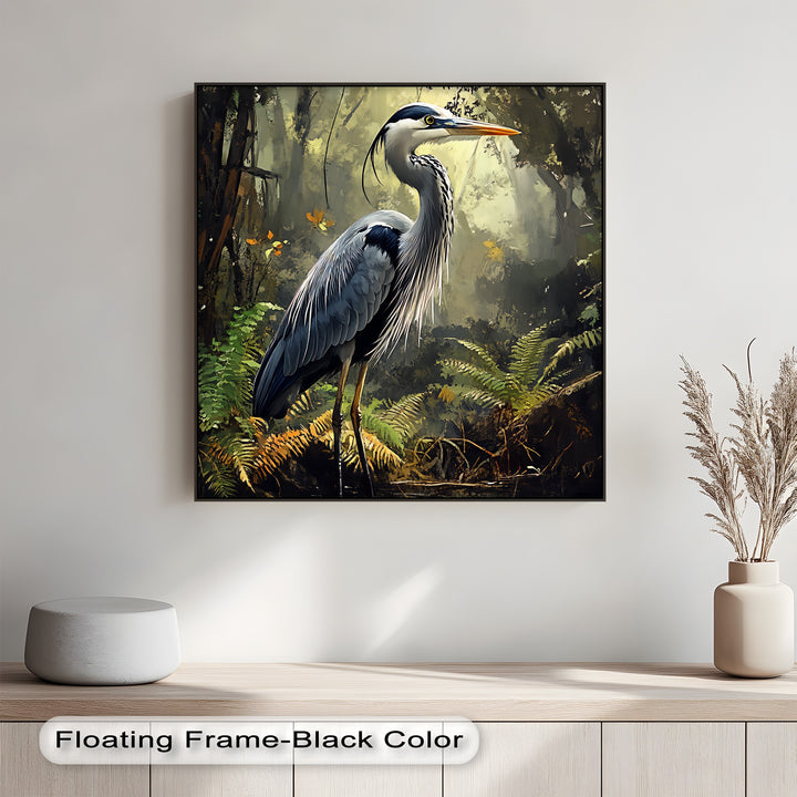 Misty Forest Heron – Wildlife Landscape Canvas Print