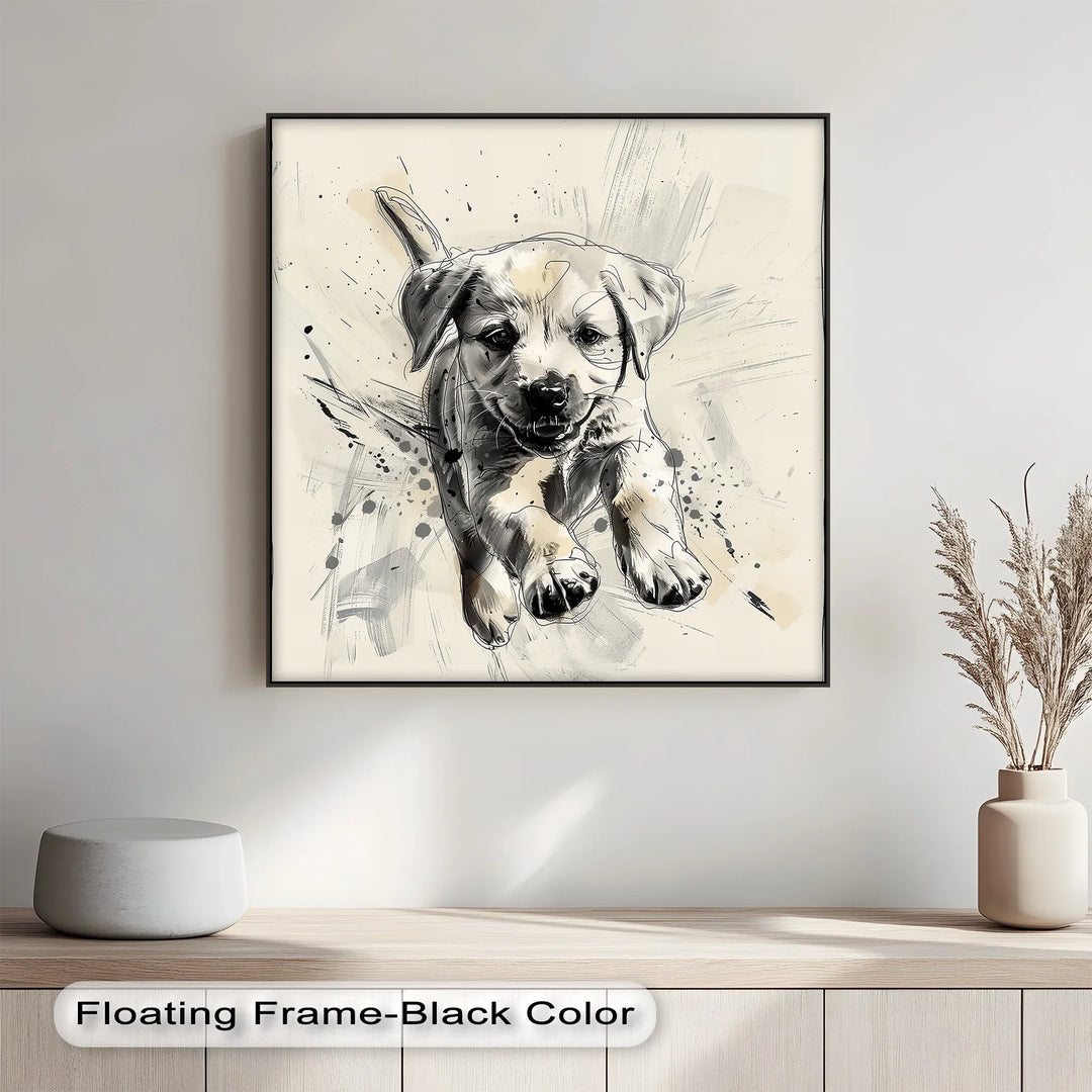 Leap of Joy – Sketch Style Playful Puppy Art Puppies Canvas Print - MyPhotoStation