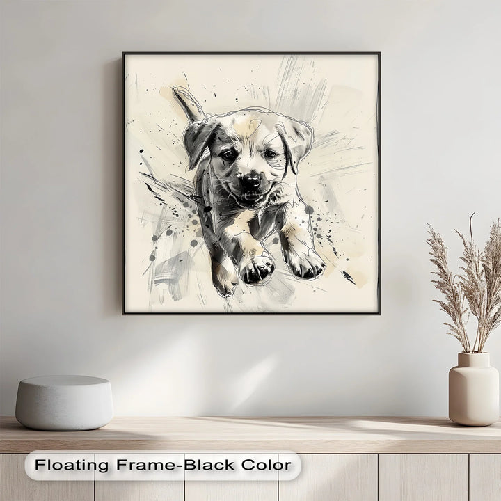 Leap of Joy – Sketch Style Playful Puppy Art Puppies Canvas Print - MyPhotoStation