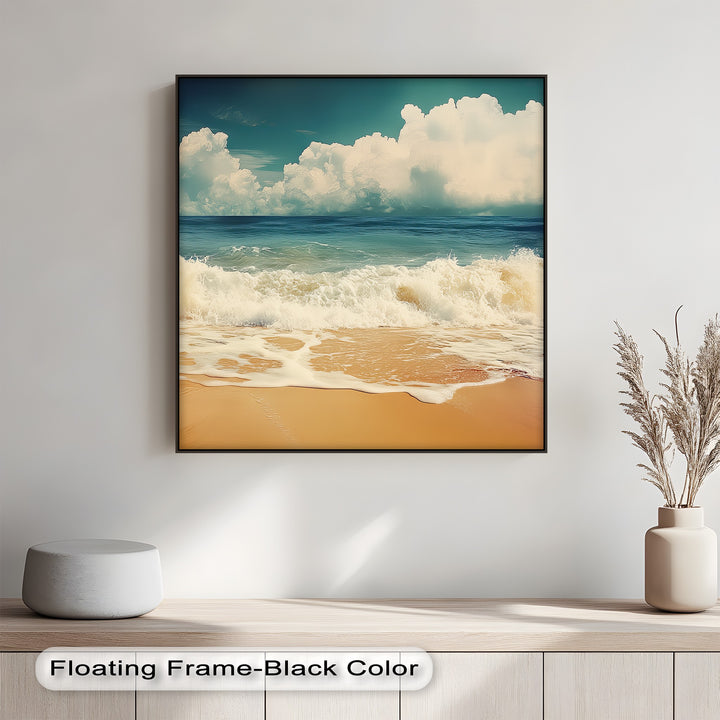 Soft surf meets golden sand in this elegant canvas art design.

