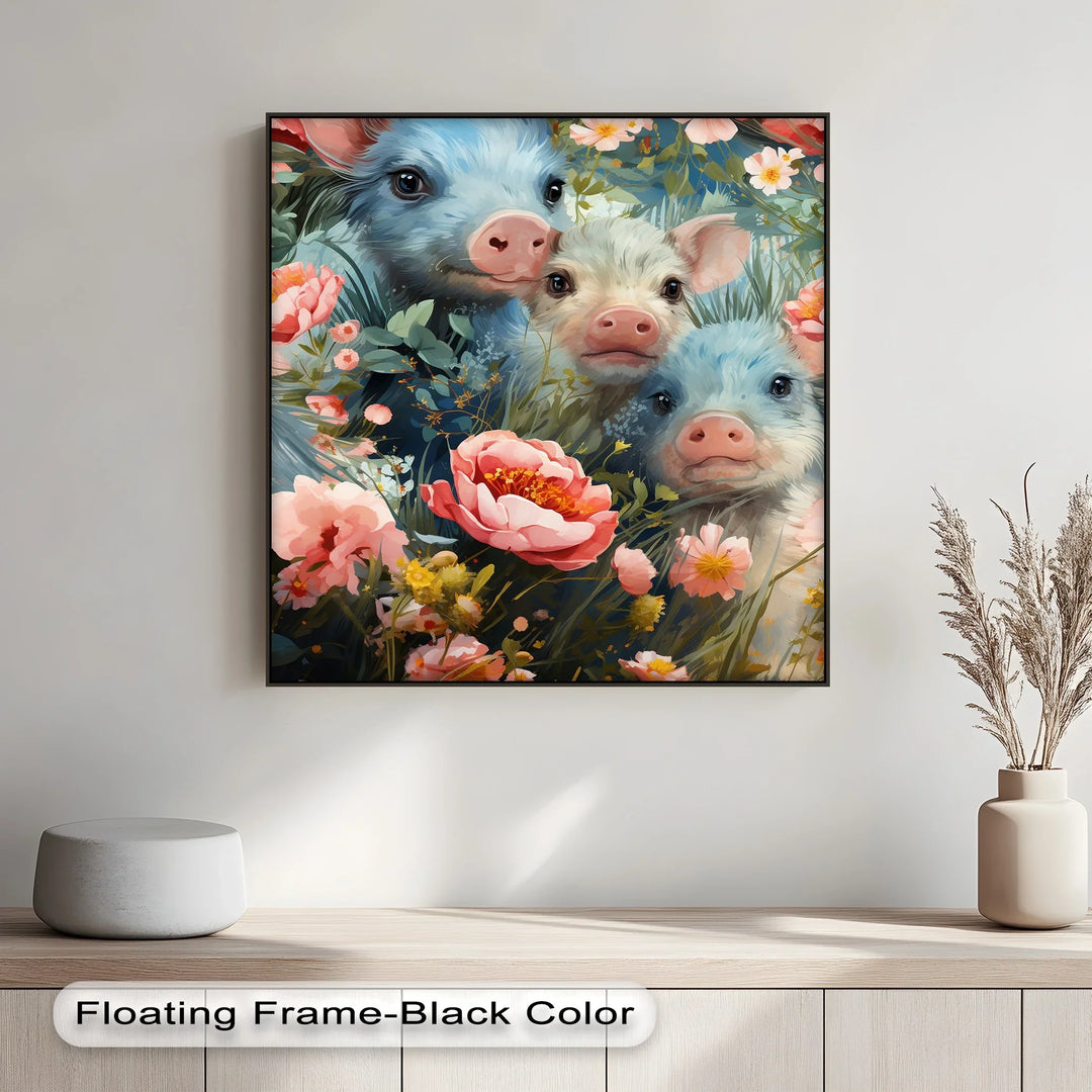 Blossom Companions – Piglets Among Spring Blooms Animal Canvas Print - MyPhotoStation