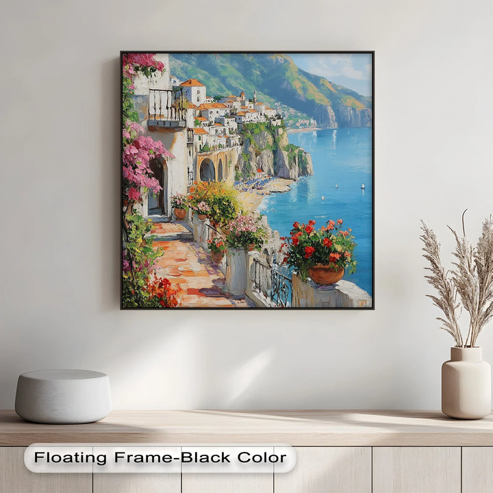 Amalfi Terrace Bloom – Coastal Italian Balcony Canvas Print - MyPhotoStation